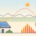 Stilisierte und bewusst weichgezeichnete Illustration zum Zusammenspiel von Stromverbrauch und Solarerzeugung. Eine orangefarbene Kurve symbolisiert die PV-Erzeugung im Tagesverlauf, eine blaue Linie den Stromverbrauch. Im unteren Bereich sind ein Haus mit Solarmodulen, ein Balkendiagramm, eine Uhr sowie eine Waschmaschine angedeutet.